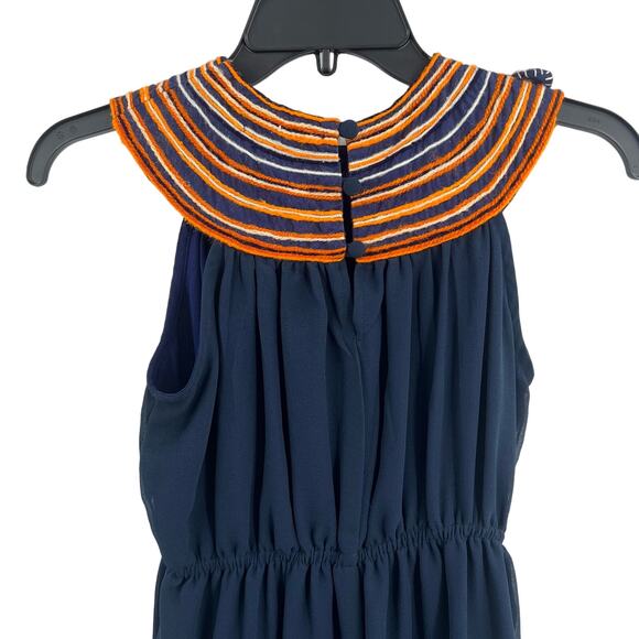 Judith March Blue Chiffon Dress Multicolor Neckline Size Small - Picture 5 of 7